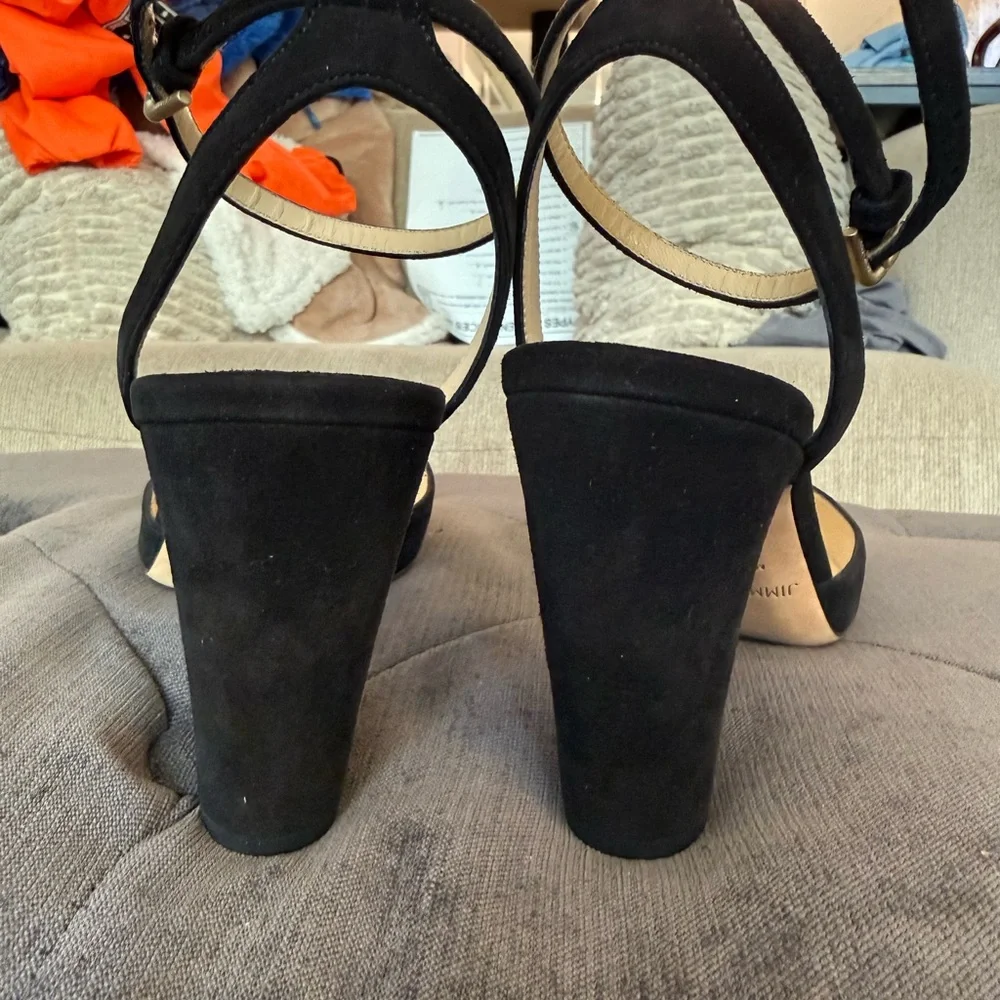 Jimmy Choo Black Suede Pointed-Toe Ankle-Strap Block Heels - Picture 3 of 11